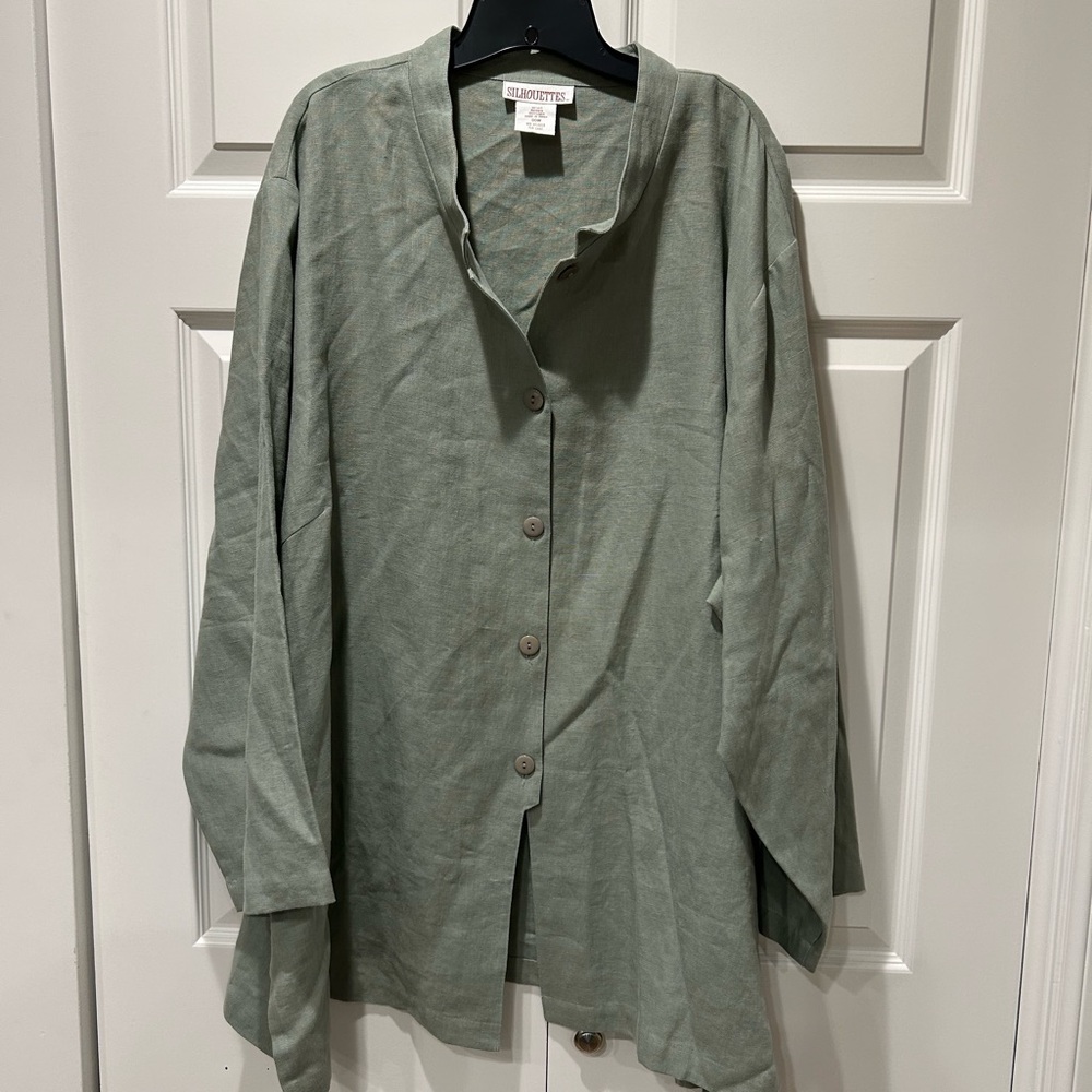 Silhouette Sage Green Linen 3/4 Sleeves Shirt Size 20W NWOT